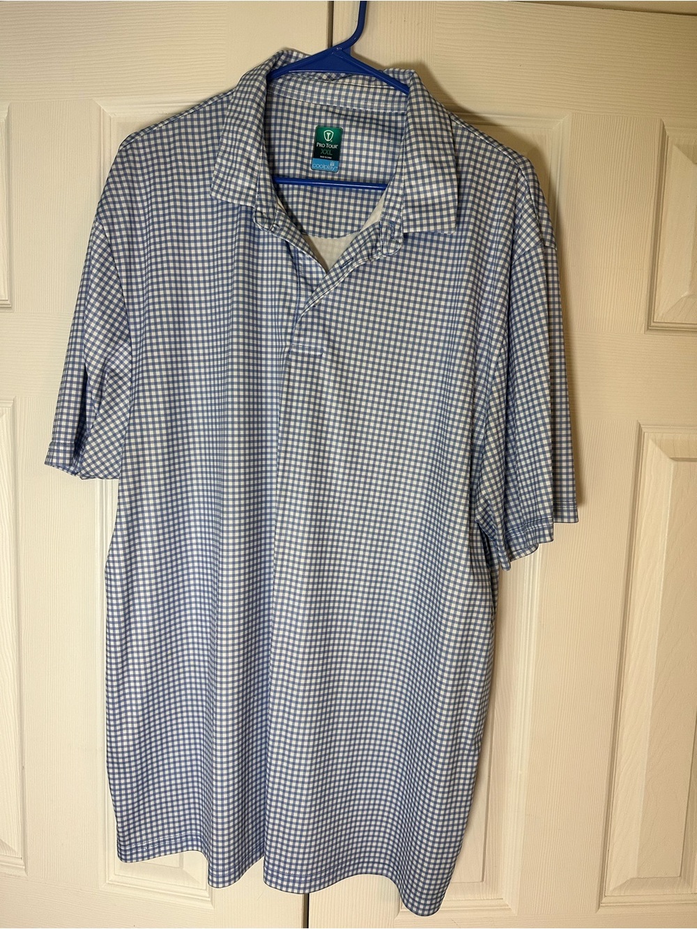 Pro Tour Golf Light Blue and White Gingham Polo